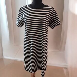 J. Crew Black and White Sheath Midi Dress Short Sleeve Crew Neck Size S